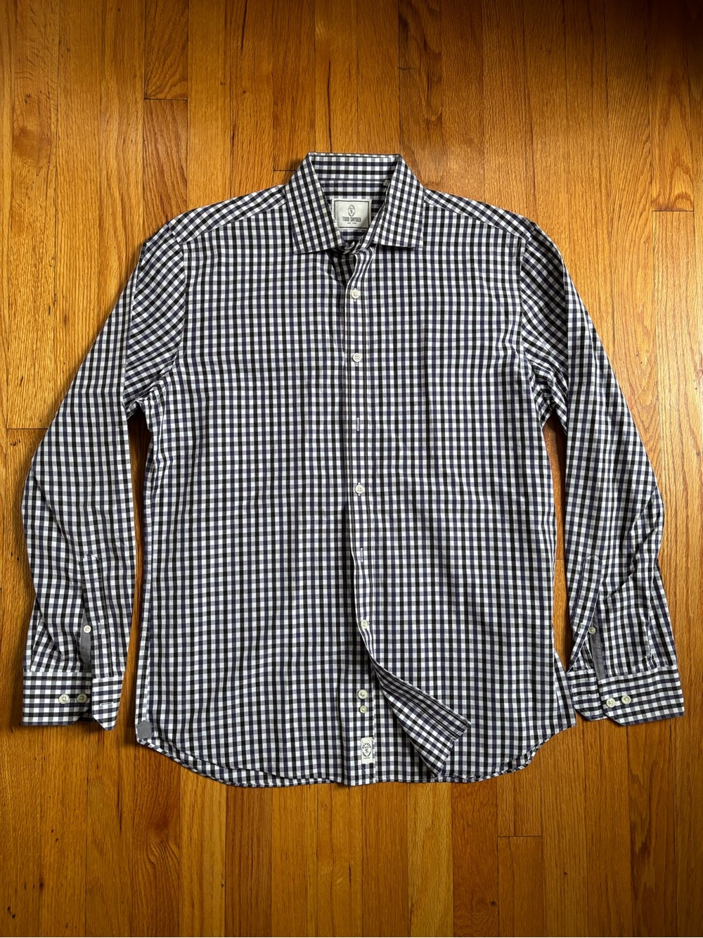 Todd Snyder Navy Black & White Gingham Dress Shirt 16.5 34/35